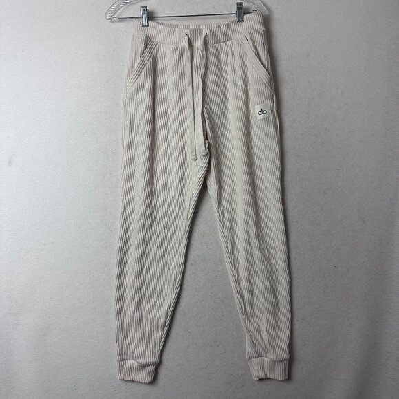 ALO Women’s Muse‎ Sweatpant sz S Ribbed Drawstring Jogger Style in Ivory - Picture 1 of 7